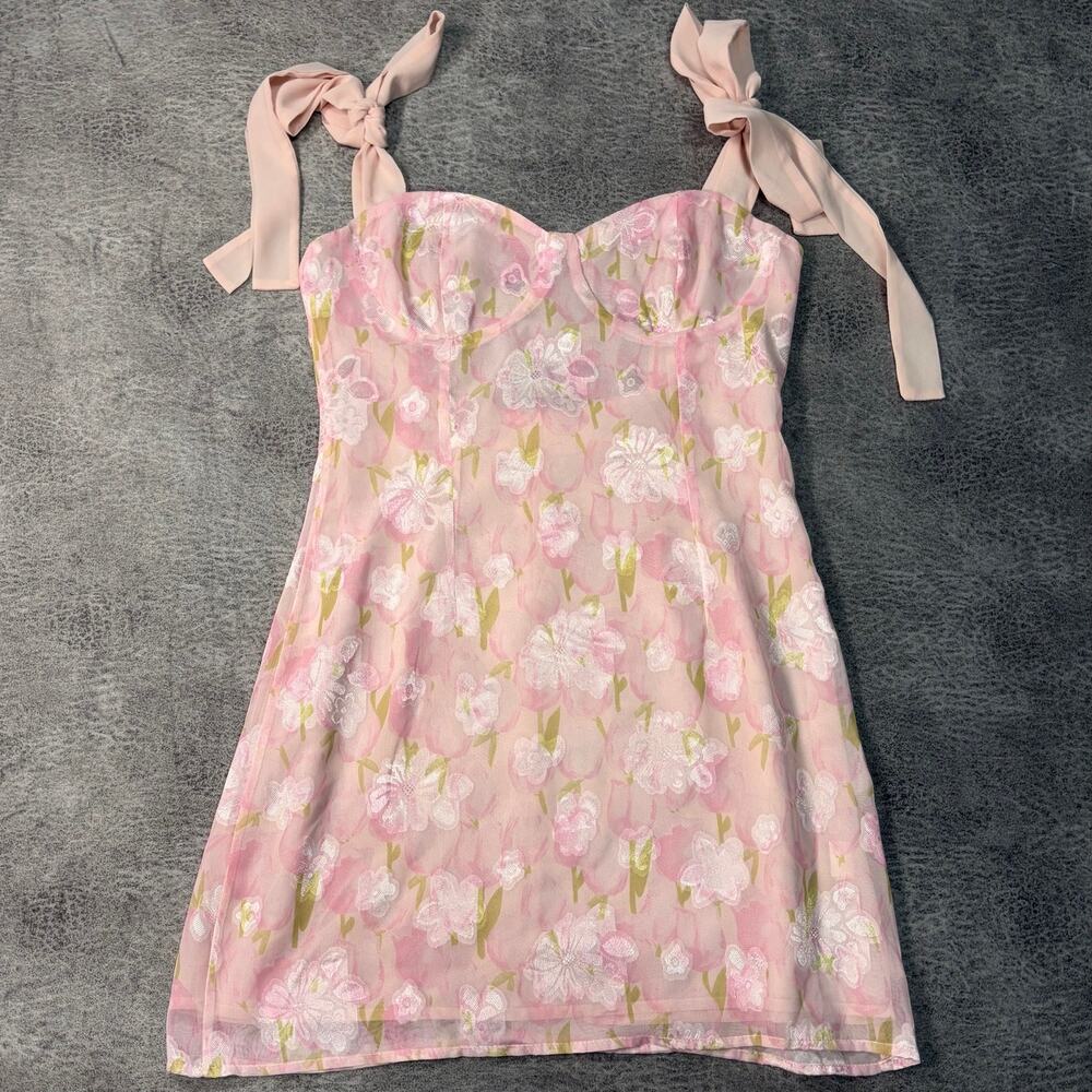 Pink Floral Mesh Mini Dress